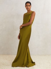 Reiss Green Opi Atelier Satin Sheer-Panel Maxi Dress - Image 4 of 7