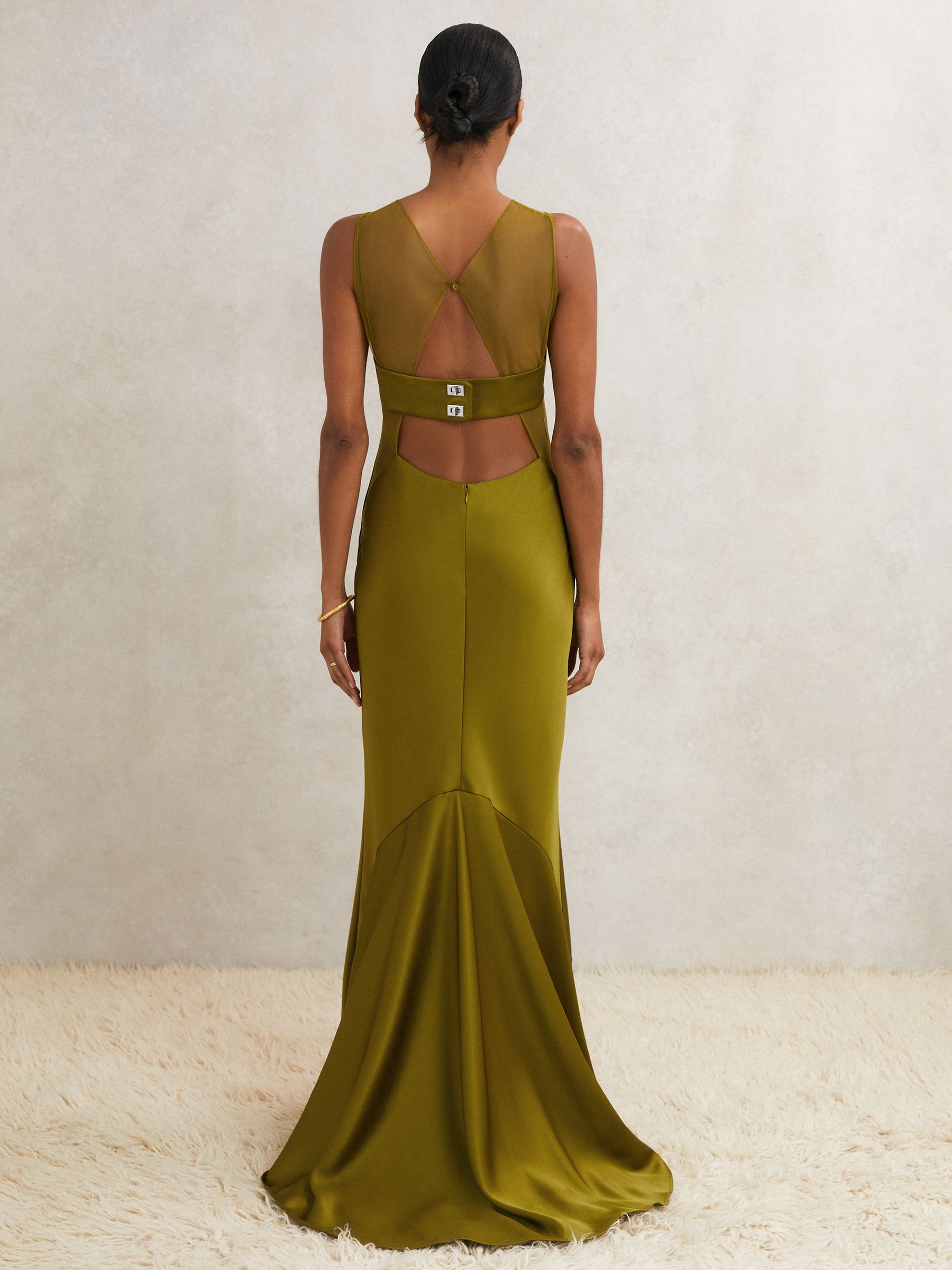 Buy Reiss Green Opi Atelier Satin Sheer-Panel Maxi Dress from Next USA