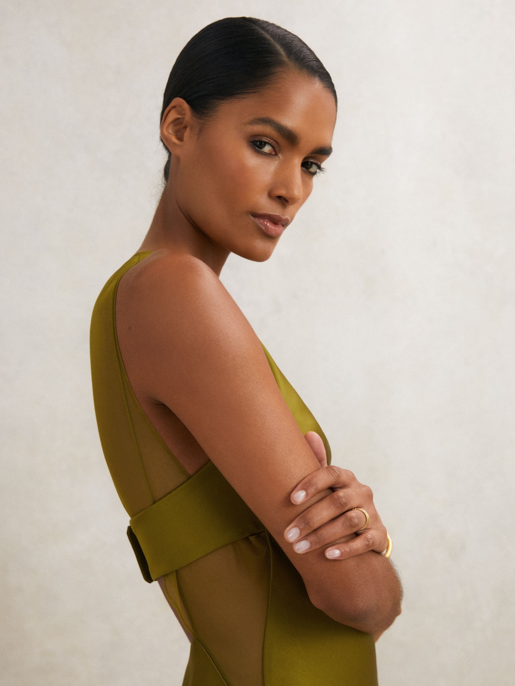 Buy Reiss Green Opi Atelier Satin Sheer-Panel Maxi Dress from Next USA