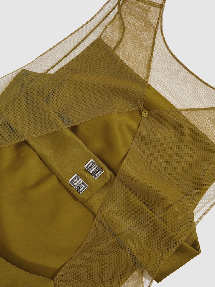 Reiss Green Opi Atelier Satin Sheer-Panel Maxi Dress - Image 7 of 7