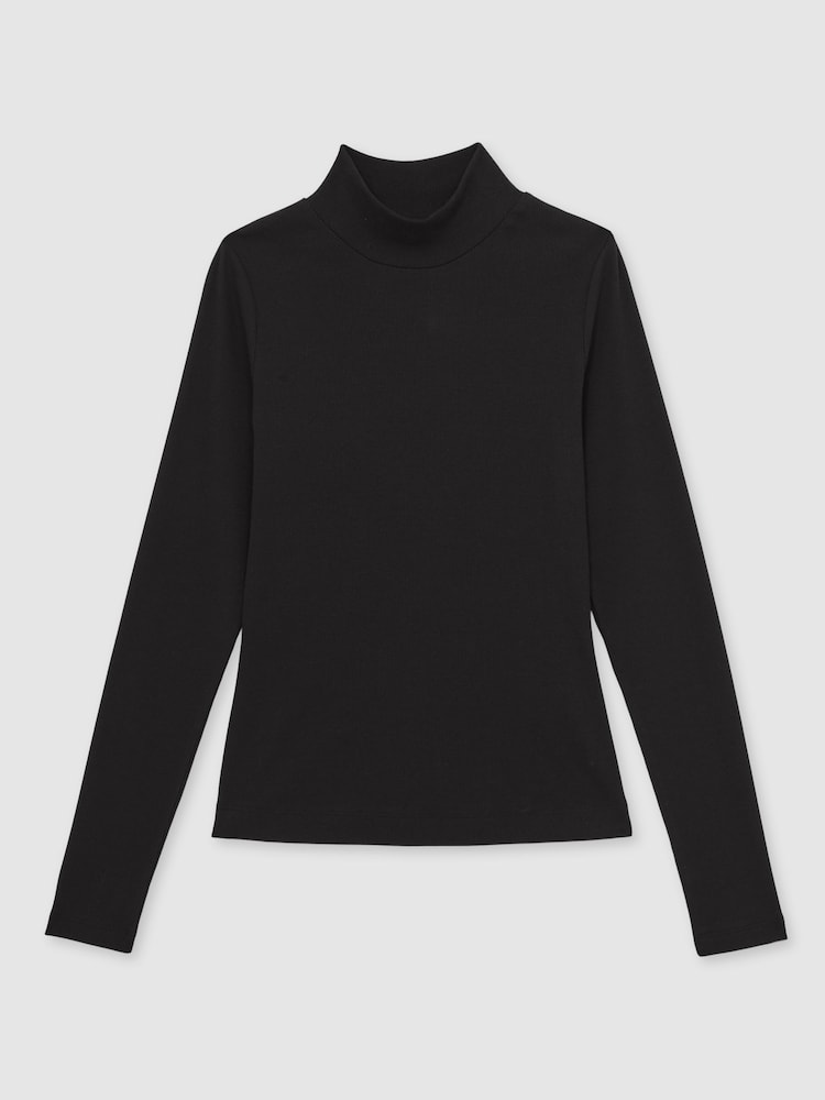 Reiss Black Polly Stretch-Cotton Funnel-Neck Top - Image 2 of 6