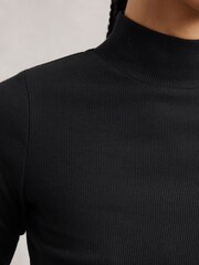 Reiss Black Polly Stretch-Cotton Funnel-Neck Top - Image 3 of 6