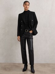 Reiss Black Polly Stretch-Cotton Funnel-Neck Top - Image 4 of 6