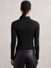 Reiss Black Polly Stretch-Cotton Funnel-Neck Top - Image 5 of 6