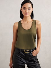 Reiss Khaki Green Ruby Silk-Front Cami Top - Image 1 of 7