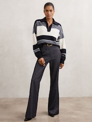 Reiss Navy/Cream Simmy Wool-Cashmere Stripe Collared Jumper - Image 4 of 6