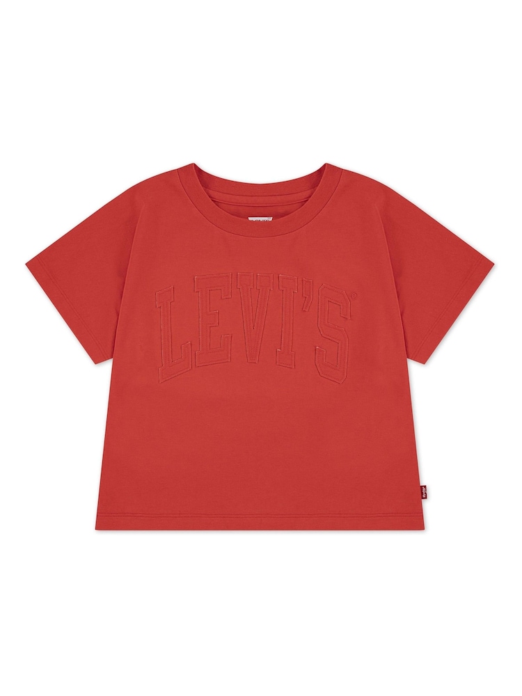 Levi's® Red Dolman Tonal Logo Meet And Greet Cropped T-Shirt - Image 1 of 3 Levi's® Red Dolman Tonal Logo Meet And Greet Cropped T-Shirt - Image 1 of 3