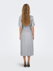 ONLY Blue Stripe Linen Mix Belted Midi Shirt Dress - Image 2 of 4
