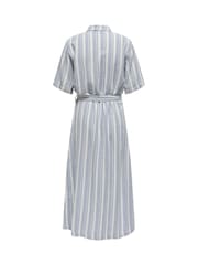 ONLY Blue Stripe Linen Mix Belted Midi Shirt Dress - Image 4 of 4