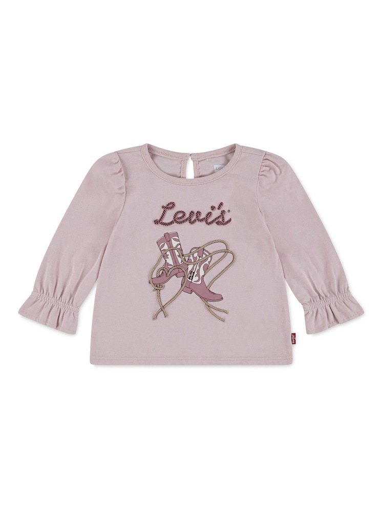 Levi's® Pink Baby Logo Knot Front Long Sleeve T-Shirt - Image 1 of 3