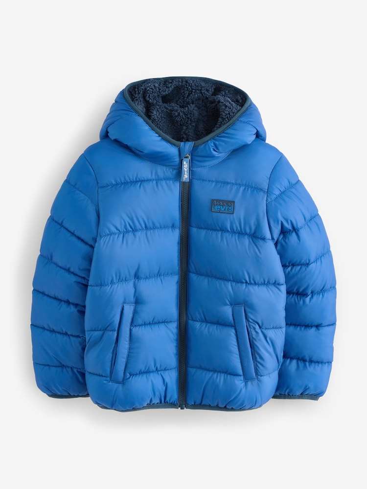 Levi's® Blue Sherpa Lined Midweight Logo Puffer Coat - Image 1 of 5 Levi's® Blue Sherpa Lined Midweight Logo Puffer Coat - Image 1 of 5