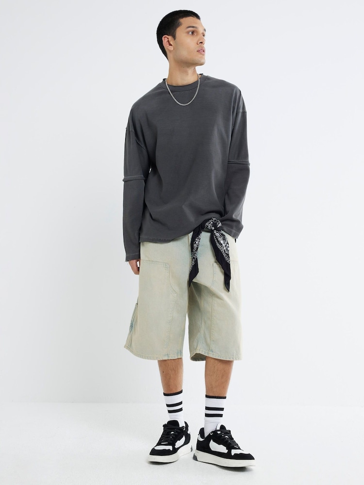 River Island Blue Denim Loose Fit Jorts - Image 1 of 5