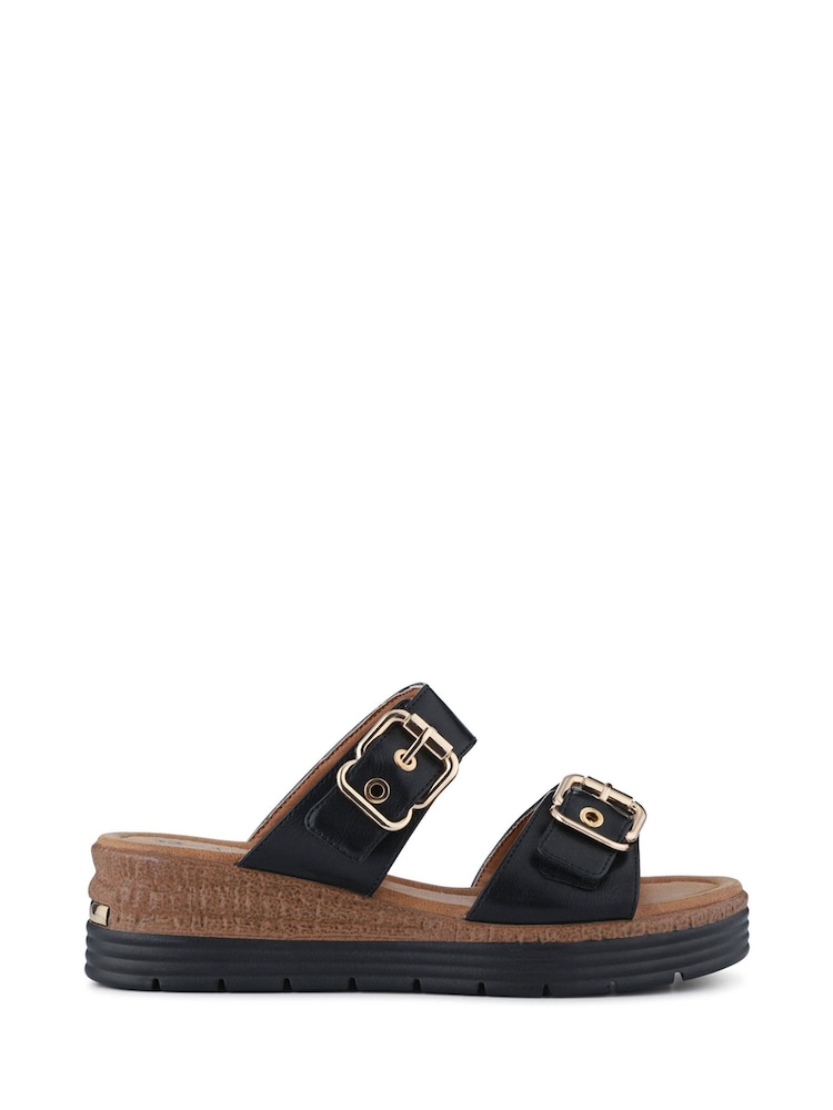 Pavers Black Dual Buckled Mule Sandals - Image 1 of 5
