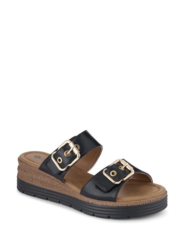 Pavers Black Dual Buckled Mule Sandals - Image 2 of 5