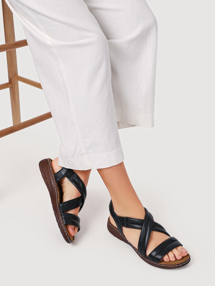 Pavers Black Flexible Leather Cushioned Sandals - Image 1 of 6 Pavers Black Flexible Leather Cushioned Sandals - Image 1 of 6