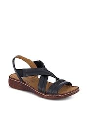 Pavers Black Flexible Leather Cushioned Sandals - Image 2 of 5