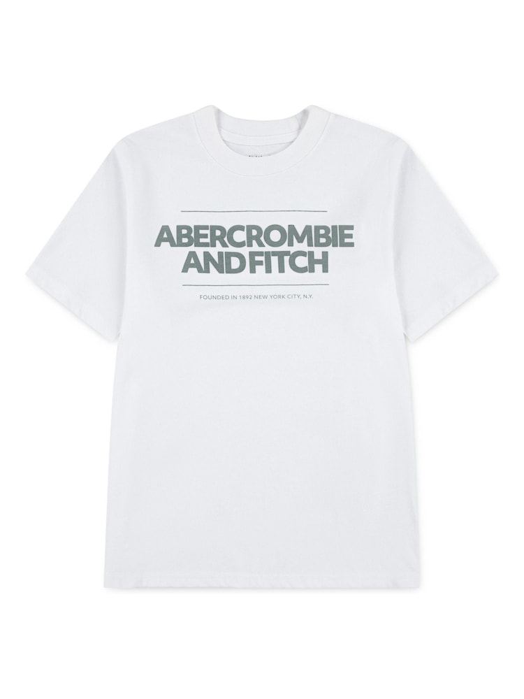 Abercrombie & Fitch Cinder Block Logo Short Sleeve White T-Shirt - Image 1 of 3 Abercrombie & Fitch Cinder Block Logo Short Sleeve White T-Shirt - Image 1 of 3