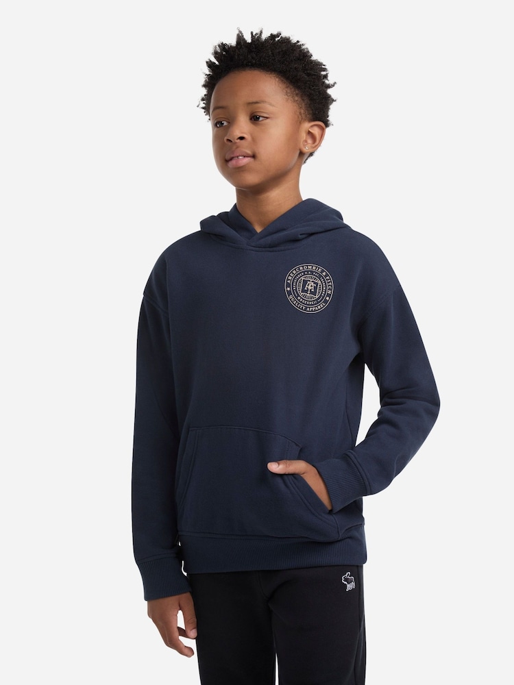 Abercrombie & Fitch Blue Logo With Back Graphic Print Hoodie - Image 1 of 5