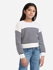 Abercrombie & Fitch Striped Slash Neck White Jumper - Slika 1 iz 6