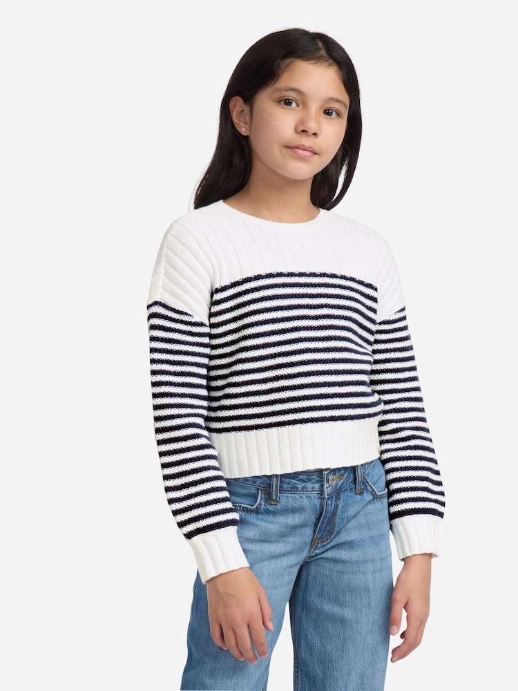 Abercrombie & Fitch Striped Slash Neck White Jumper - Slika 1 iz 6