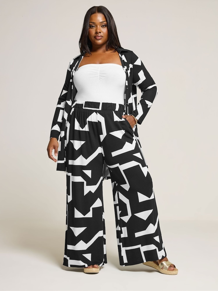 Yours Curve Black Abstract Print Trousers - Image 2 of 6 Yours Curve Black Abstract Print Trousers - Image 2 of 6