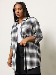 Yours Curve Blue Boyfriend Check Shirt - Image 1 of 5