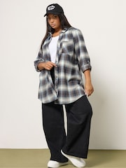 Yours Curve Blue Boyfriend Check Shirt - Image 2 of 5