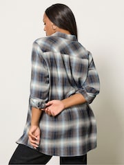 Yours Curve Blue Boyfriend Check Shirt - Image 3 of 5