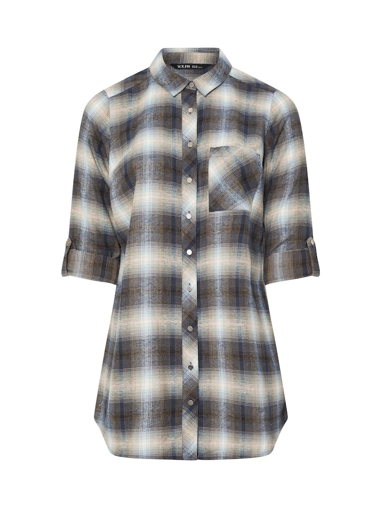 Yours Curve Blue Boyfriend Check Shirt - Image 5 of 5