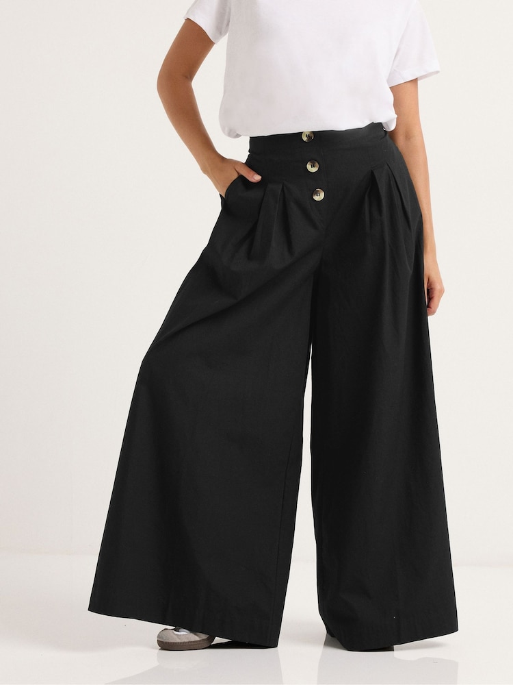 PixieGirl Petite Black Petite Button Front Palazzo Trousers - Image 2 of 5 PixieGirl Petite Black Petite Button Front Palazzo Trousers - Image 2 of 5