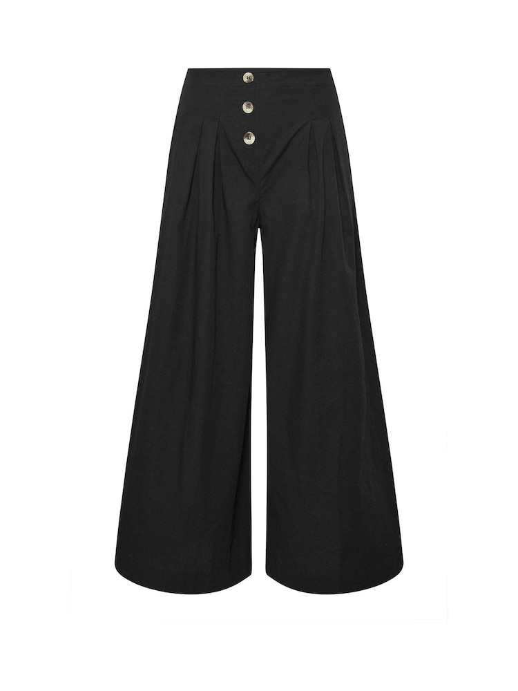 PixieGirl Petite Black Petite Button Front Palazzo Trousers - Image 5 of 5
