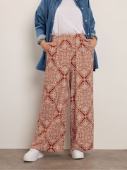 Yours Curve Brown Wide Fit Crinkle Wide Leg Trousers - Image 1 of 5