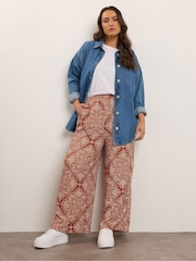 Yours Curve Brown Wide Fit Crinkle Wide Leg Trousers - Image 2 of 5