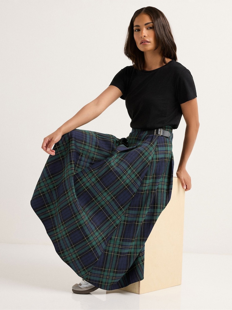 PixieGirl Petite Blue Check Buckle Midi Skirt - Image 2 of 6 PixieGirl Petite Blue Check Buckle Midi Skirt - Image 2 of 6