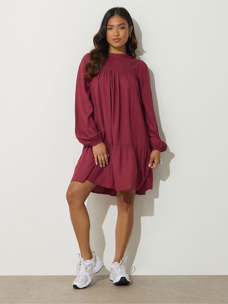 PixieGirl Petite Red Button Neck Long Sleeve Dress - Image 1 of 5