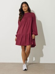 PixieGirl Petite Red Button Neck Long Sleeve Dress - Image 2 of 5