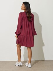 PixieGirl Petite Red Button Neck Long Sleeve Dress - Image 3 of 5
