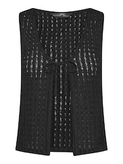 Yours Curve Black Crochet Tie Front Waistcoat - Image 1 of 2