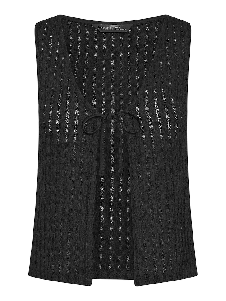 Yours Curve Black Crochet Tie Front Waistcoat - Image 1 of 2 Yours Curve Black Crochet Tie Front Waistcoat - Image 1 of 2