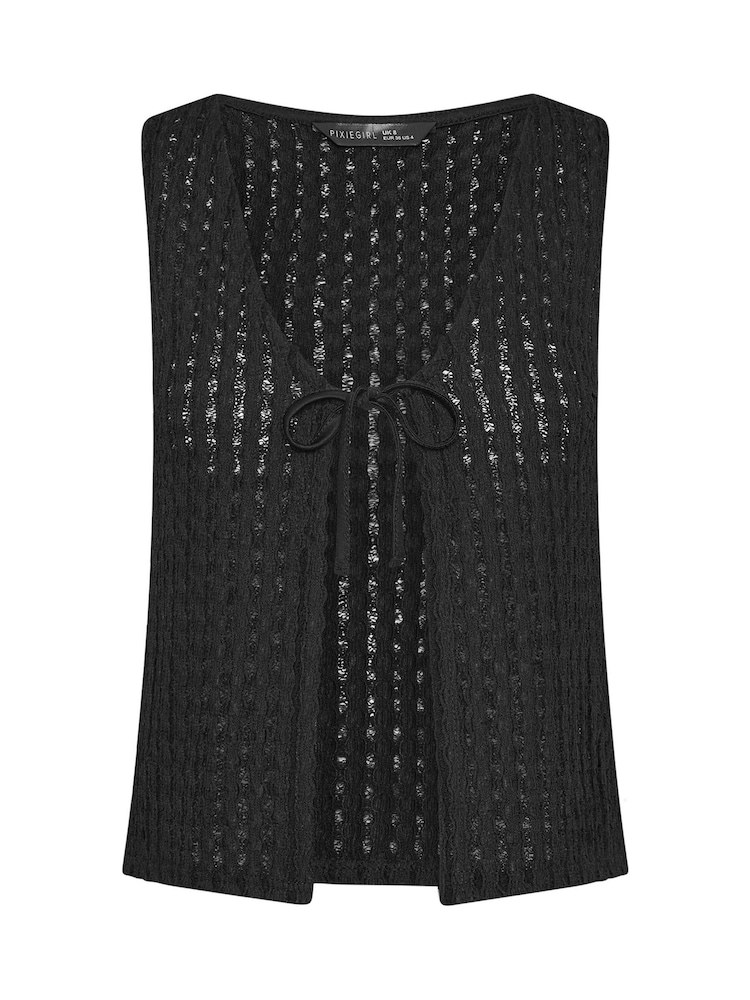 Yours Curve Black Crochet Tie Front Waistcoat - Image 2 of 2 Yours Curve Black Crochet Tie Front Waistcoat - Image 2 of 2