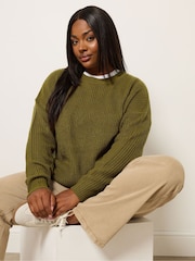 Yours Curve Green Drop Shoulder Jumper - Image 1 of 5