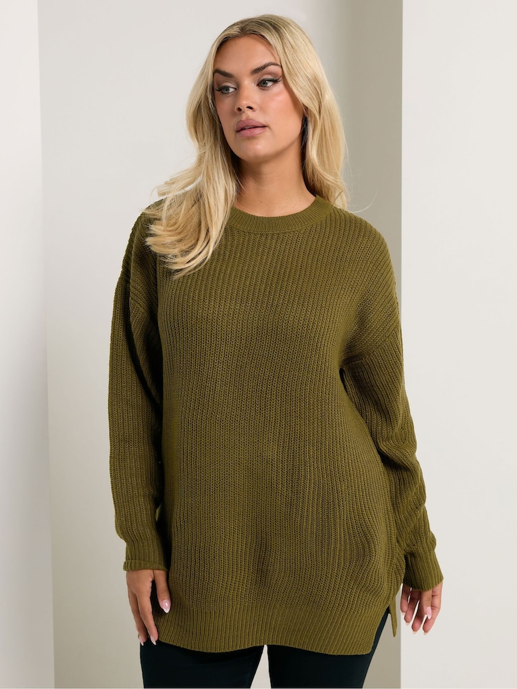Yours Curve Green Drop Shoulder Jumper - Image 1 of 5 Yours Curve Green Drop Shoulder Jumper - Image 1 of 5