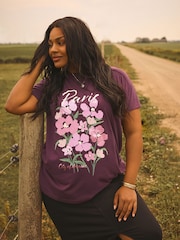 Yours Curve Purple Dreams Placement T-Shirt - Image 1 of 6