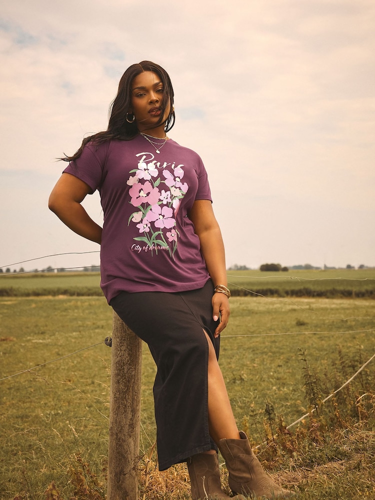 Yours Curve Purple Dreams Placement T-Shirt - Image 2 of 6
