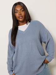 Yours Curve Blue Drop Shoulder Jumper - Image 1 of 6