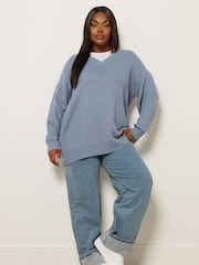 Yours Curve Blue Drop Shoulder Jumper - Image 2 of 6