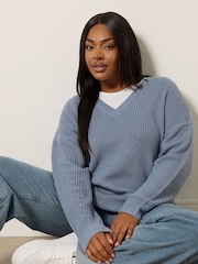 Yours Curve Blue Drop Shoulder Jumper - Image 3 of 6