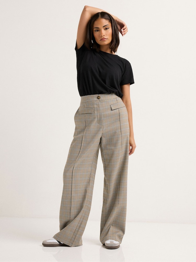 PixieGirl Petite Brown Check Pocket Front Wide Leg Trousers - Image 2 of 6
