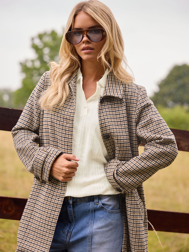 Buy PixieGirl Petite Brown Checked Midi Coat from the Next UK