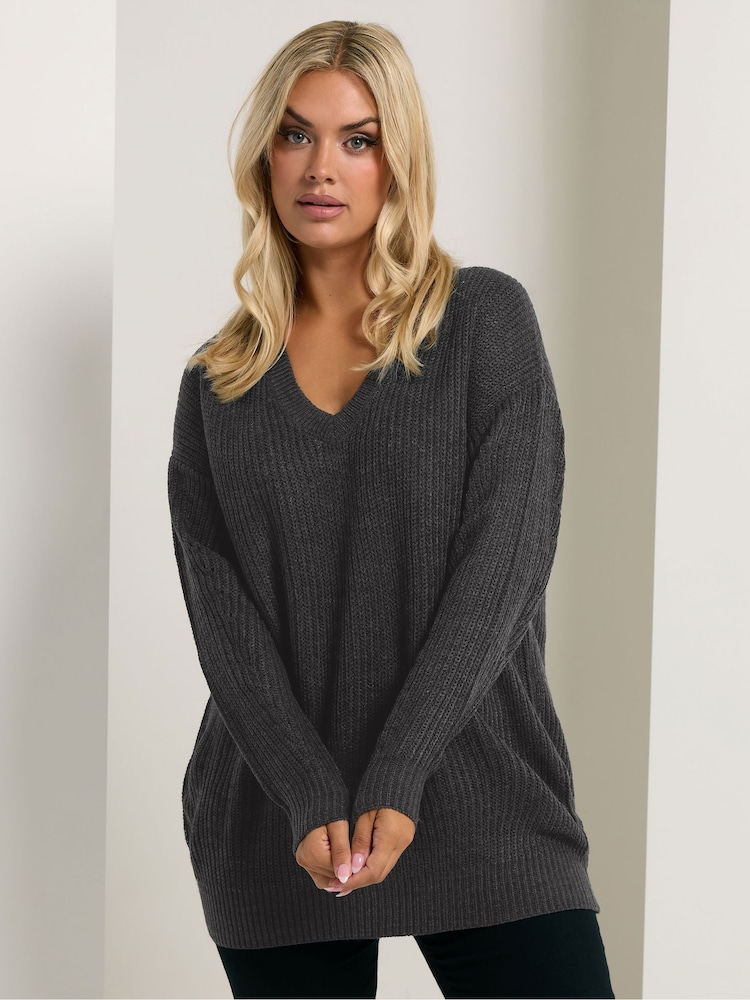 Yours Curve Grey Drop Shoulder Jumper - Image 1 of 5 Yours Curve Grey Drop Shoulder Jumper - Image 1 of 5